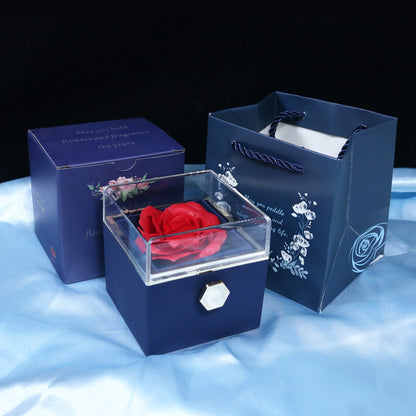 Rotating Rose Soap Flower Gift Box – Valentine's Day Packaging Blue Infinite Avenue