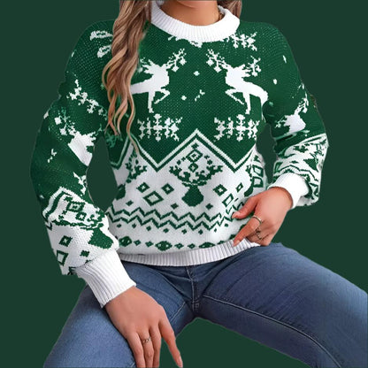 Deer Pattern Sweater – Autumn/Winter Wear for Women Green Infinite Avenue