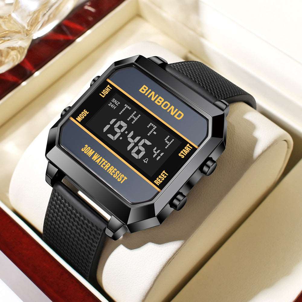 Stylish And Versatile Student Sports Waterproof Men's Electronic Watch Black Silicone Black Surface Infinite Avenue