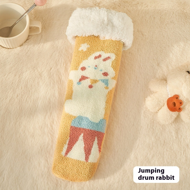 Women's Lamb Fleece Tube Room Socks Jumping Drum Rabbit Free Size Infinite Avenue