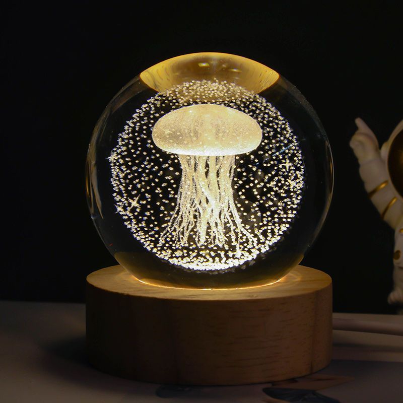 Luminous Starry Sky Crystal Ball – Moon Night Light & Gift Solid Wood Lamp Holder Jellyfish 6CM Infinite Avenue