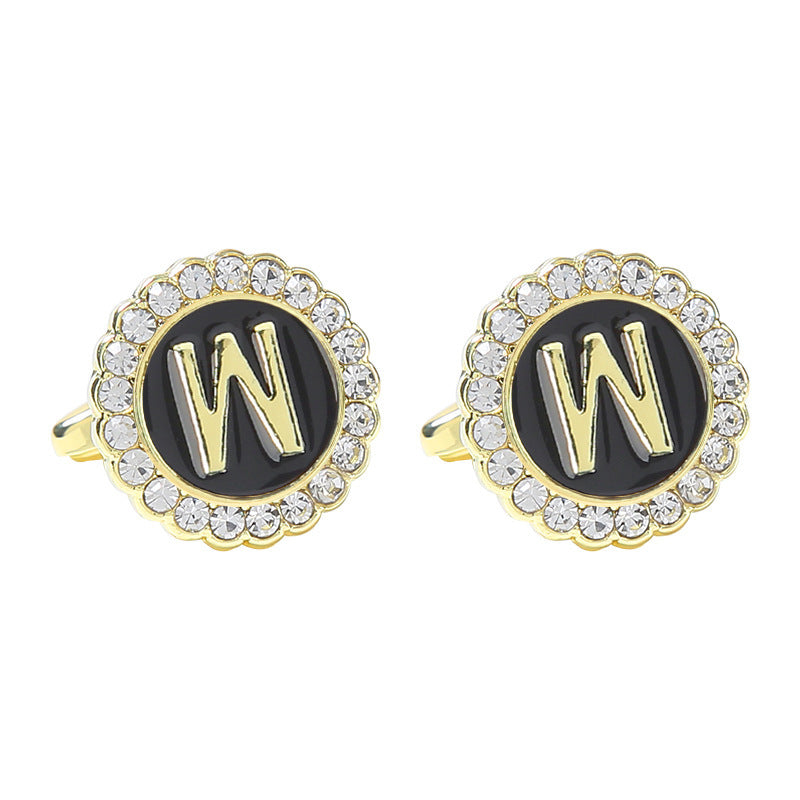 Round Diamond French Cufflinks Men's 26 Letters W Alloy Infinite Avenue