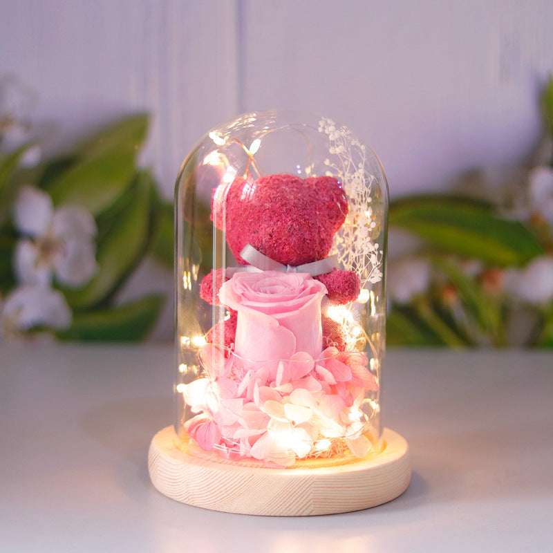 Valentine's Day Gift For Girlfriend Eternal Preserved Rose Flower Gift Box Teddy Bear Eternal Flower With Lights Gift For Women Home Decor Infinite Avenue