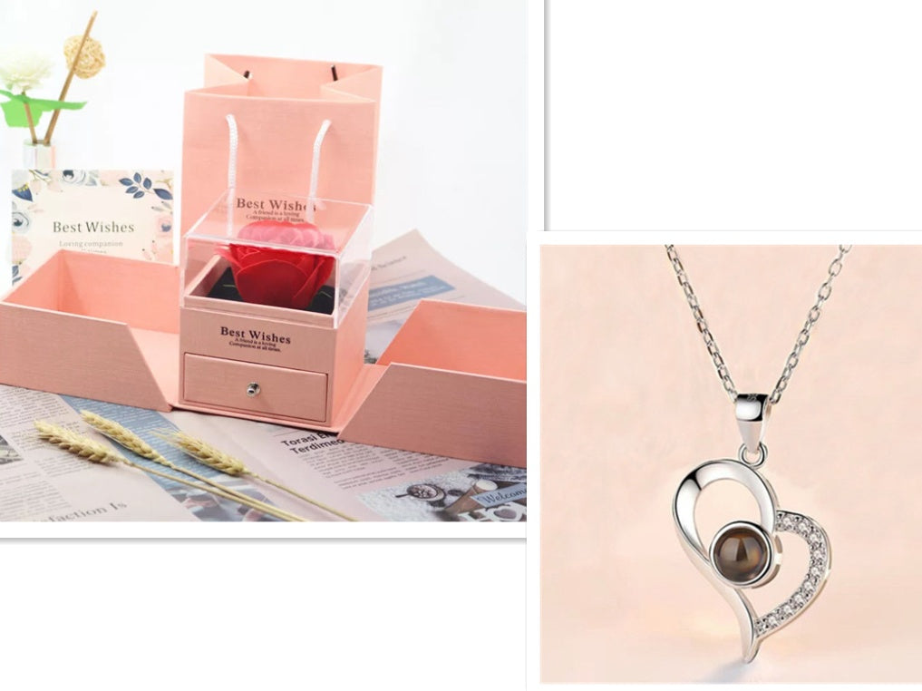 Hot Valentine's Day Gifts Metal Rose Jewelry Gift Box Necklace For Wedding Girlfriend Necklace Gifts Silver B setA Infinite Avenue