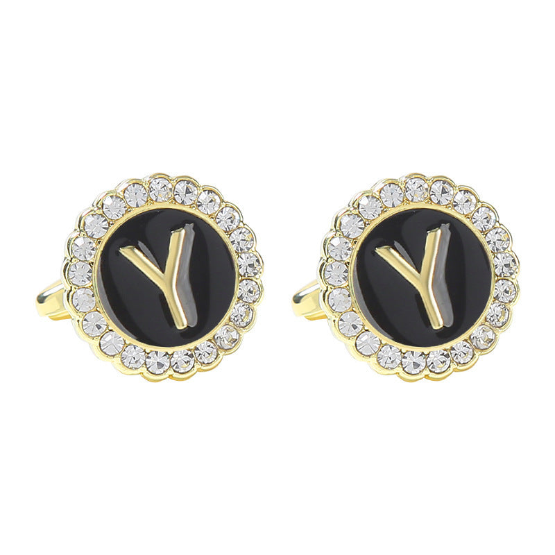 Round Diamond French Cufflinks Men's 26 Letters Y Alloy Infinite Avenue