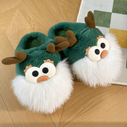 Cartoon Christmas Deer Slippers – Warm Plush Winter Shoes for Women Infinite Avenue