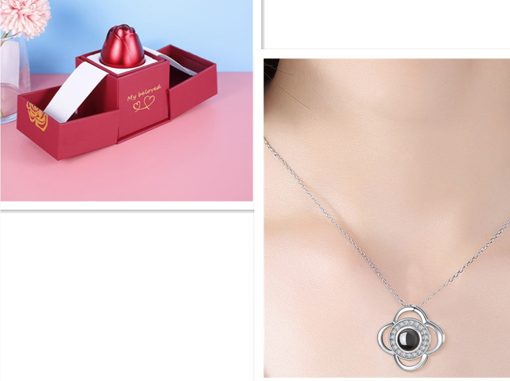 Hot Valentine's Day Gifts Metal Rose Jewelry Gift Box Necklace For Wedding Girlfriend Necklace Gifts Silver C set Infinite Avenue