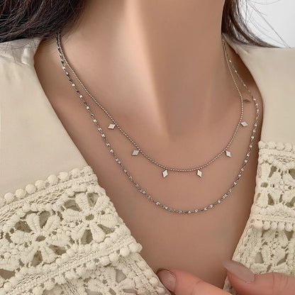 French Exquisite Double Layer Twin Diamond-shaped Sequins Titanium Steel Necklace Infinite Avenue