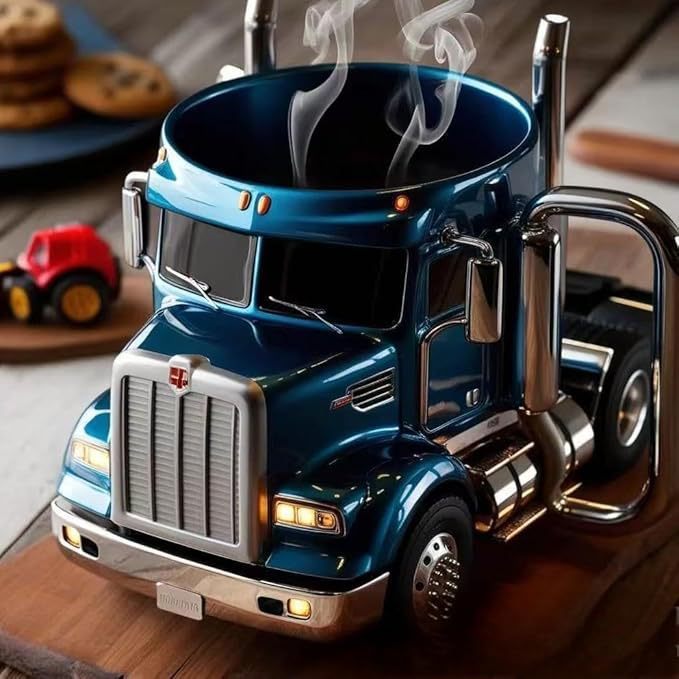 Durable Truck Coffee Mug Semi Truck Handcrafted Coffee Cup Semi-trailer Shaped Semi-Truck Coffee Mugs For Family Green Truck Infinite Avenue