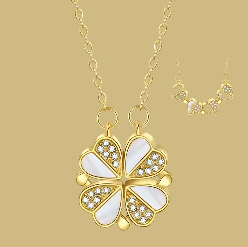 Luxury Four-Leaf Clover Necklace – Stainless Steel & Crystal Infinite Avenue