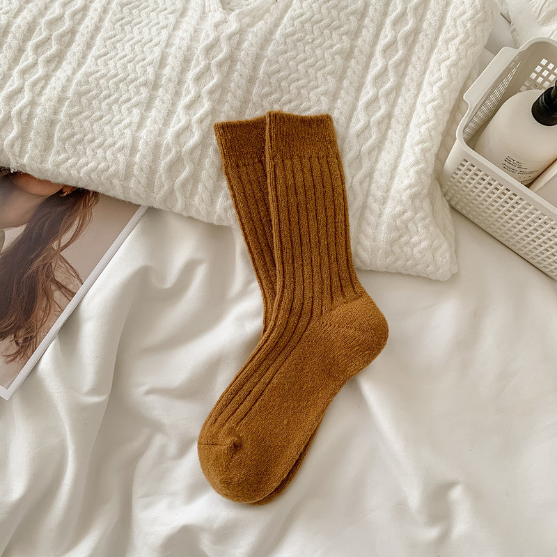 Women's Fleece-Lined Warm Wool Socks Light Brown Free Size Infinite Avenue