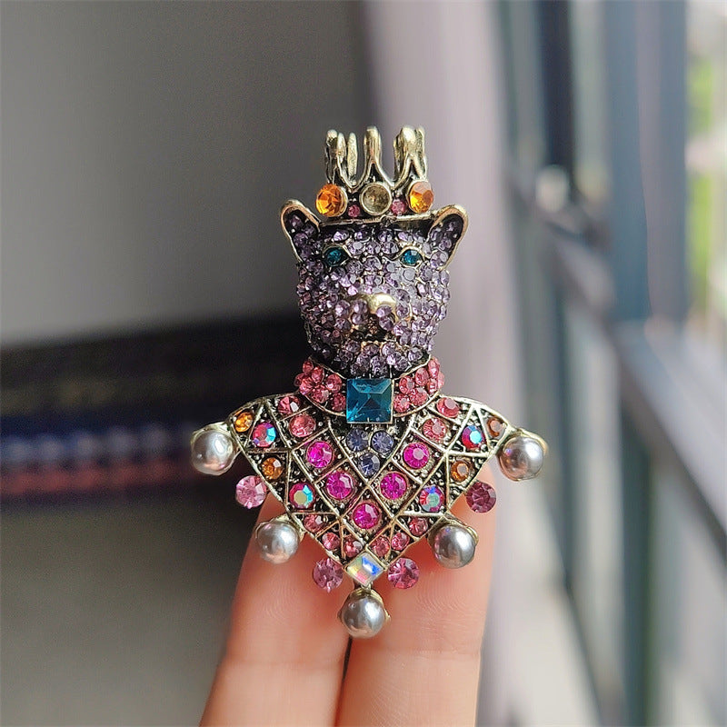 Women's Diamond Crown Bear Brooch Infinite Avenue