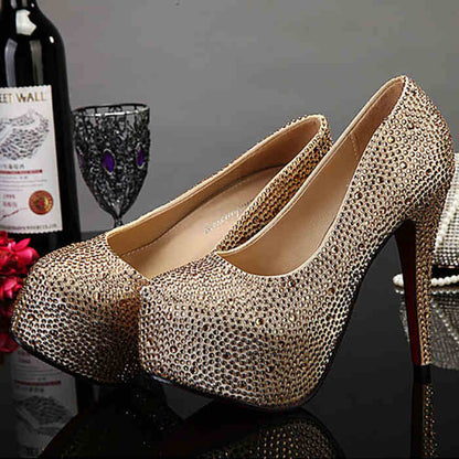 Plus Size Crystal 14cm Super High Heels Champagne 14cm Infinite Avenue