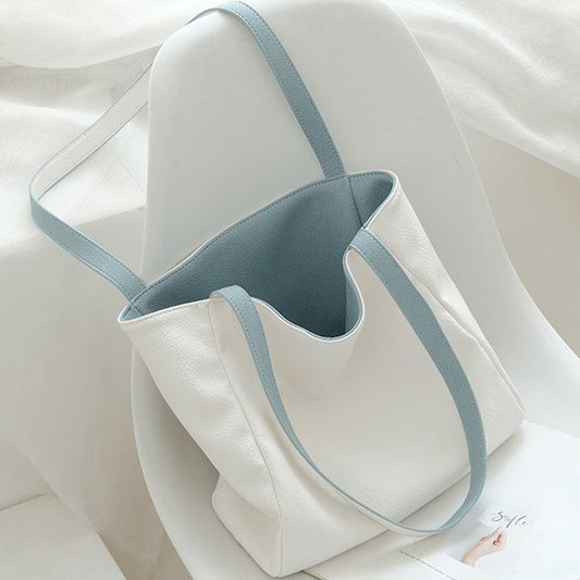 Double-Sided Contrast Color Tote Bag White And Sky Blue Infinite Avenue