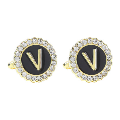 Round Diamond French Cufflinks Men's 26 Letters V Alloy Infinite Avenue