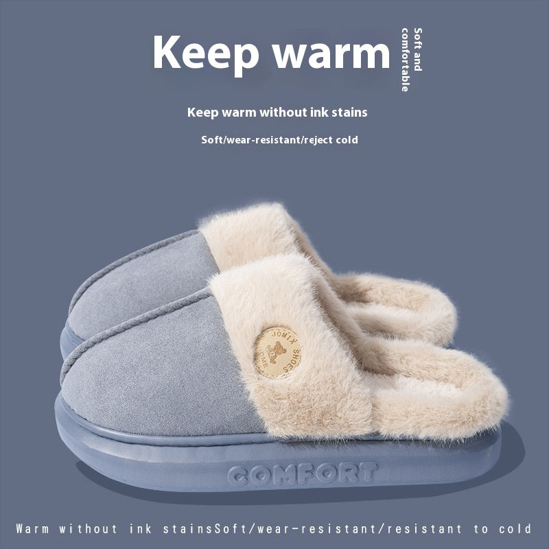 New Plush Slippers For Women Men Winter Warm Home Slipper Indoor Thick-soled Fleece Shoes Blue Infinite Avenue