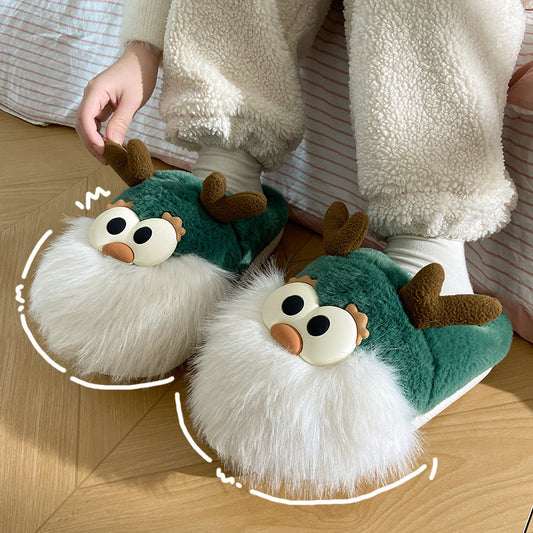 Cartoon Christmas Deer Slippers – Warm Plush Winter Shoes for Women Infinite Avenue