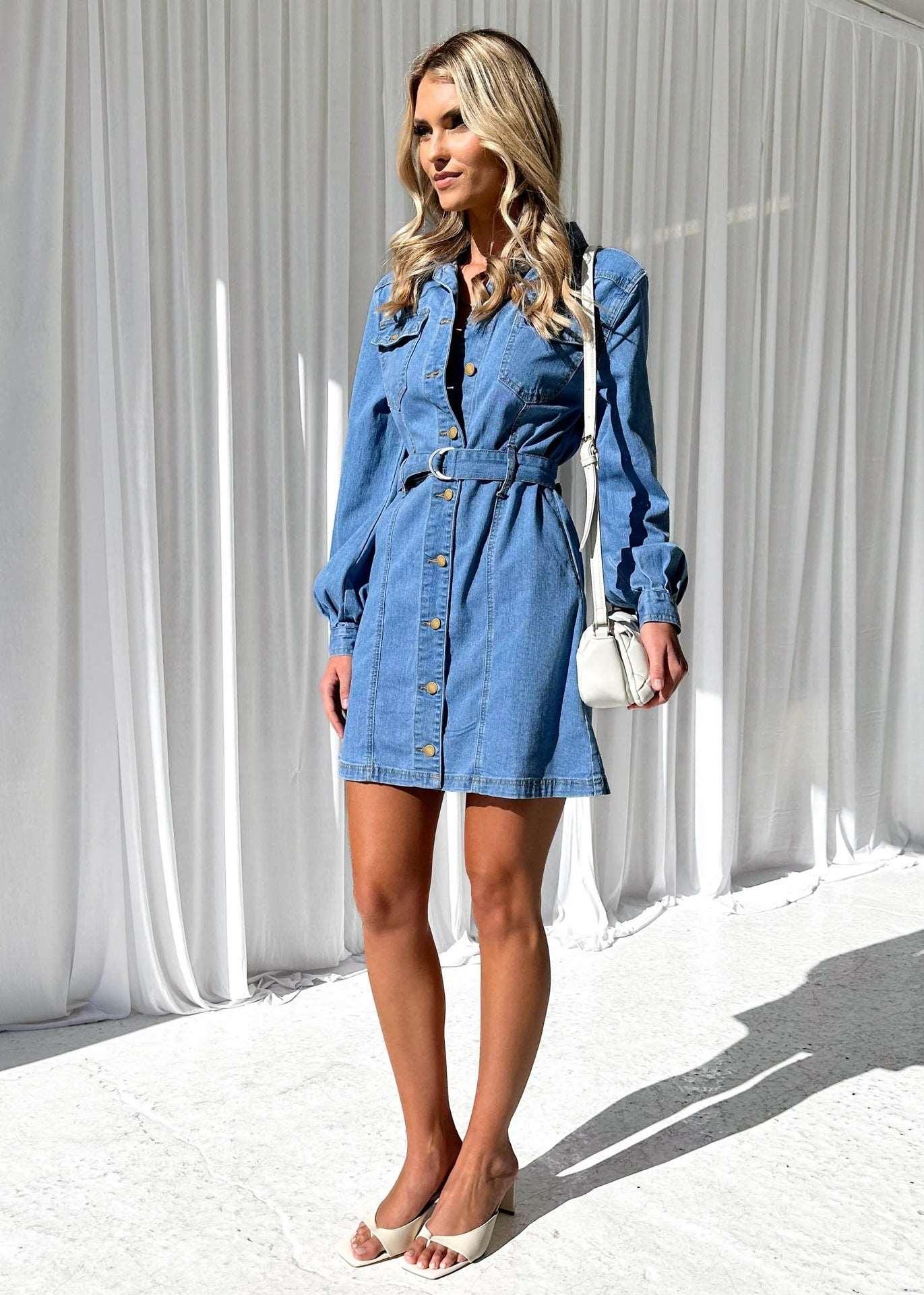 Fashion Casual Button Denim Dress Women - Infinite Avenue