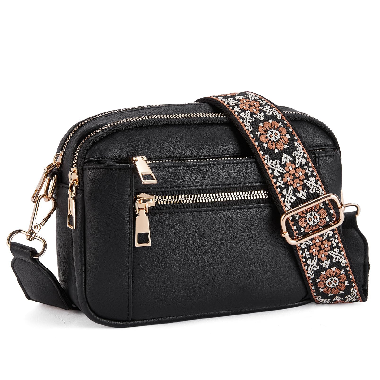 Cow Color Matching Multifunctional Zipper Crossbody Bag Black Infinite Avenue