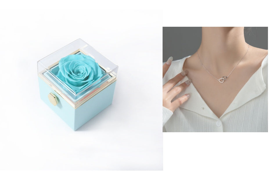 Fashion Acrylic Rotating Rose Jewelry Box Gulf Blue Silver Infinite Avenue