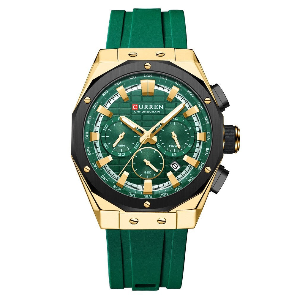 Men's Calendar Quartz Watch Business Gold Shell Green Infinite Avenue