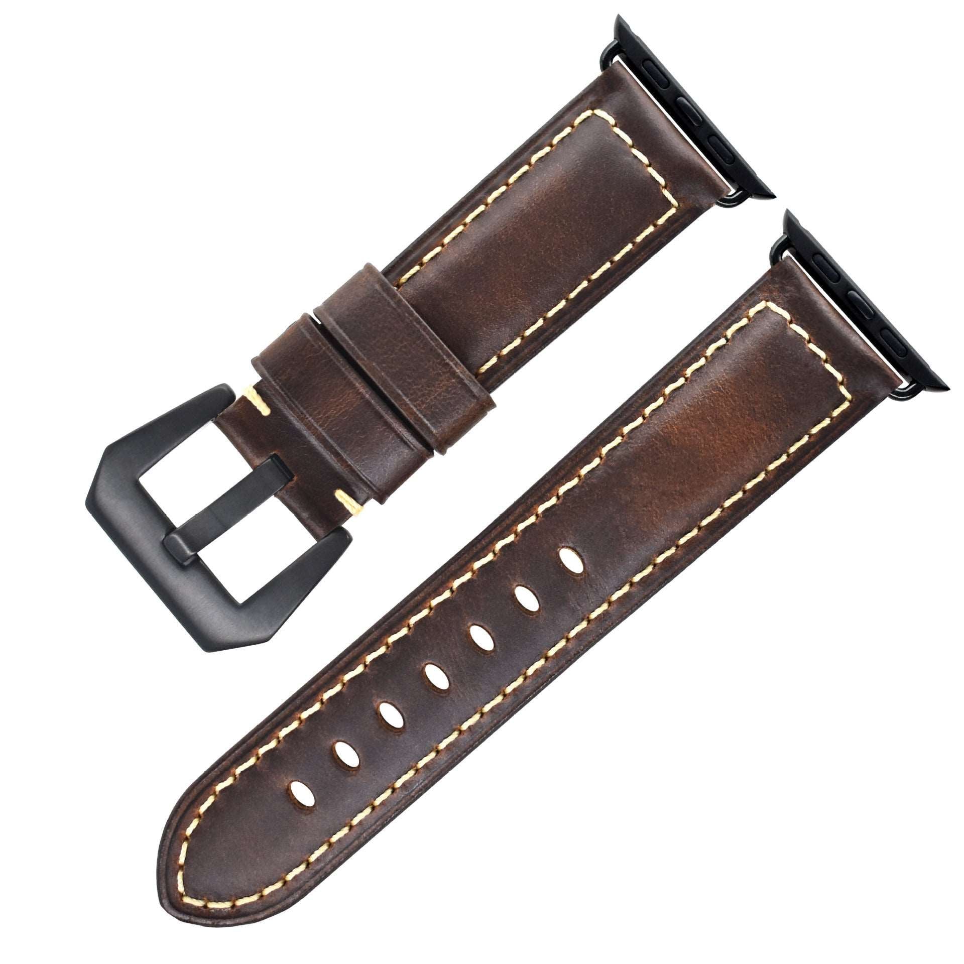 Vintage Oil Wax Genuine Cowhide Watch Band Coffee black buckle 012S Infinite Avenue