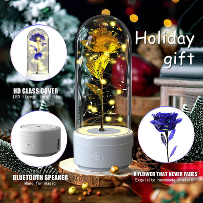 Creative 2 In 1 Rose Flowers LED Light And Bluetooth-compatible Speaker Valentine's Day Gift Rose Luminous Night Light Ornament In Glass Cover Infinite Avenue