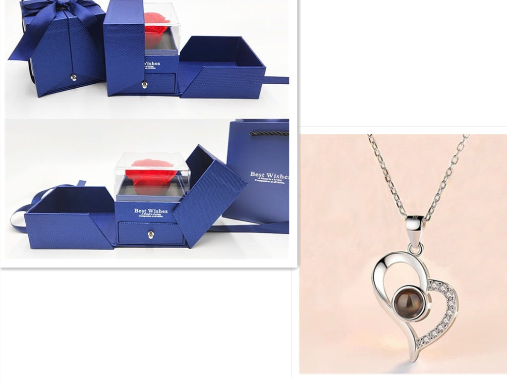 Hot Valentine's Day Gifts Metal Rose Jewelry Gift Box Necklace For Wedding Girlfriend Necklace Gifts Silver B setB Infinite Avenue