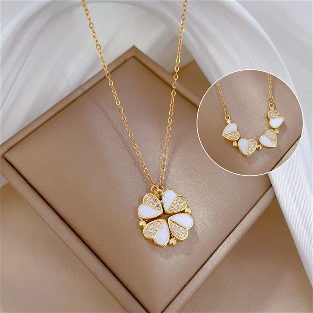 Luxury Four-Leaf Clover Necklace – Stainless Steel & Crystal Infinite Avenue