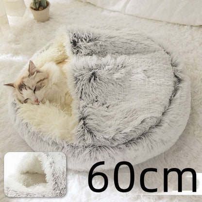 2 In 1 Dog And Cat Bed Pet Winter Bed Round Plush Warm Bed House Soft Long Plush Pets Bed Pet Products Hair Grey Infinite Avenue