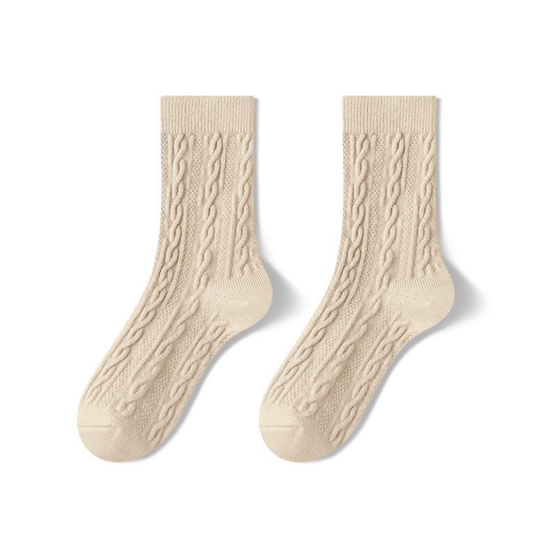 Autumn Winter Thickened Mid-Calf Cotton Socks for Women Khaki Free Size 36 to 39 Infinite Avenue