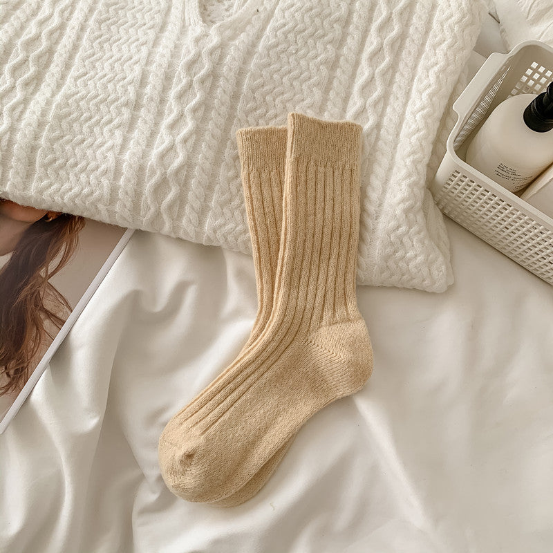 Women's Fleece-Lined Warm Wool Socks Beige Free Size Infinite Avenue