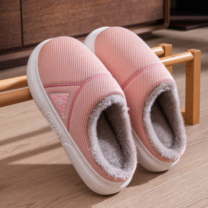 Solid Striped Home Slippers Winter Warm Fleece Shoes Men Indoor Bedroom Floor Plush Slippers For Women Couple Pink Infinite Avenue