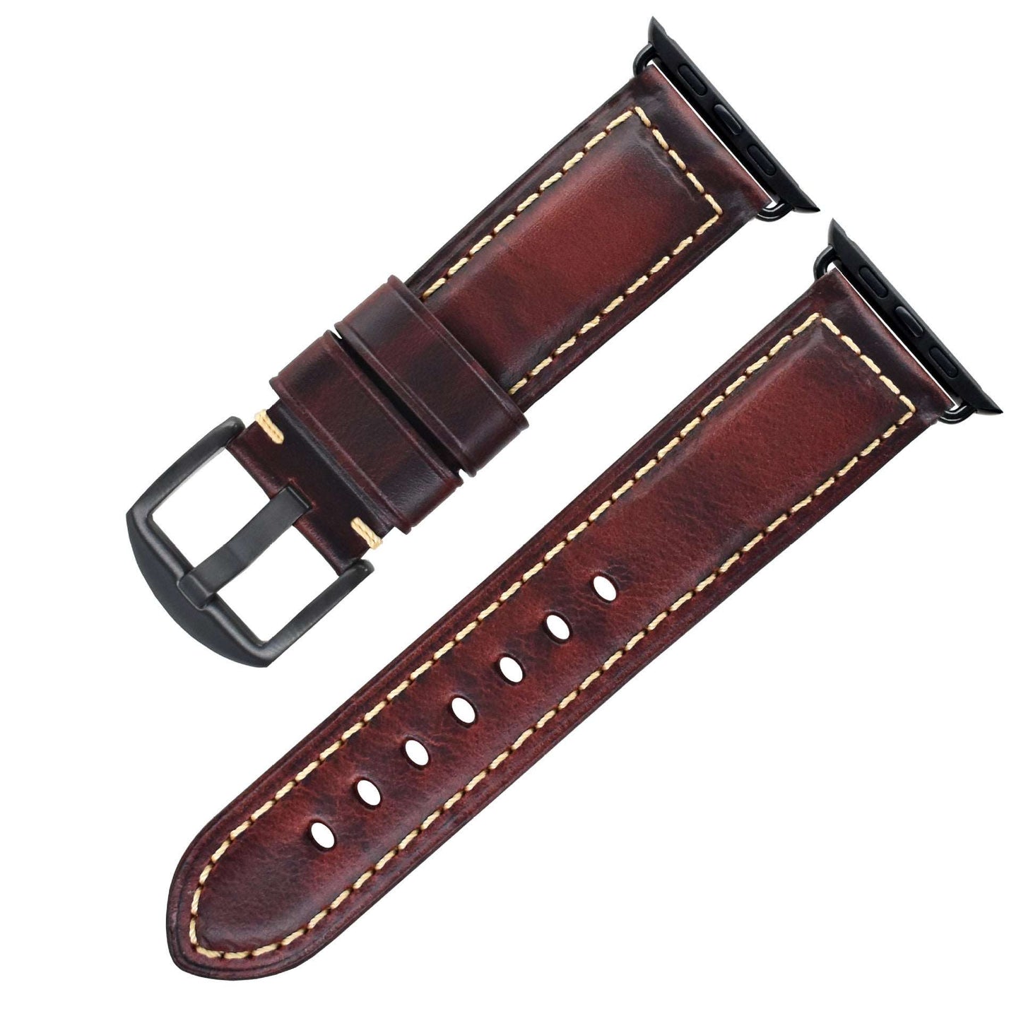 Vintage Oil Wax Genuine Cowhide Watch Band Red Black Buckle K009S Infinite Avenue