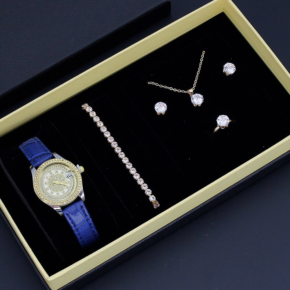 New Ladies Watch Good-looking Cross-border Valentine's Day Watch Jewelry Suit With Decoration Blue Ribbon Watch Box Infinite Avenue