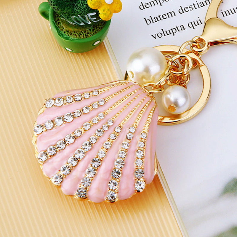 Rhinestone Pearl Shell Car Key Ring Infinite Avenue