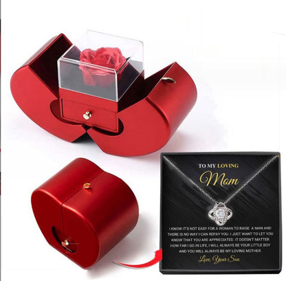 Fashion Jewelry Box Red Apple Christmas Gift Necklace Eternal Rose For Girl Mother's Day Valentine's Day Gifts With Artificial Flower Rose Flower Jewelry Box Necklace Silver Card Apple Box English Infinite Avenue