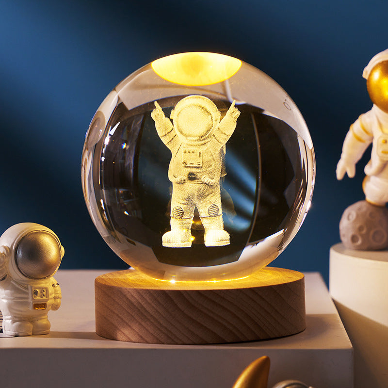 Luminous Starry Sky Crystal Ball – Moon Night Light & Gift Solid Wood Lamp Holder Single Astronaut 6CM Infinite Avenue