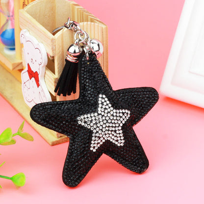 Creative Pentagram Tassel Crystal Key Chain Black Infinite Avenue