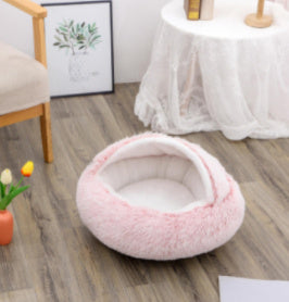 2 In 1 Dog And Cat Bed Pet Winter Bed Round Plush Warm Bed House Soft Long Plush Pets Bed Pet Products Pink80cm Infinite Avenue