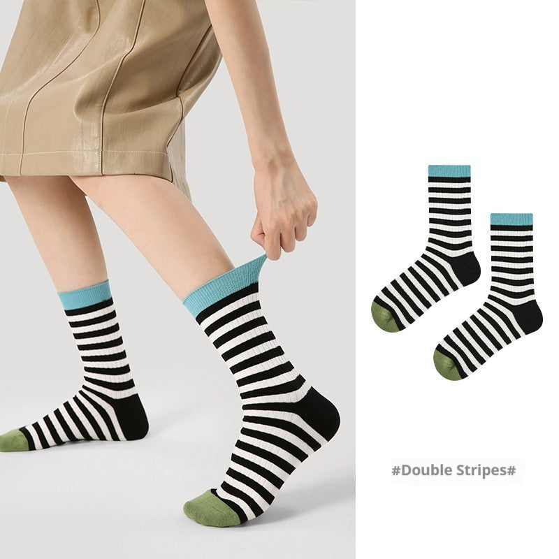 Vintage Court Style Mid-Length Socks Double Stripe Average Size Infinite Avenue