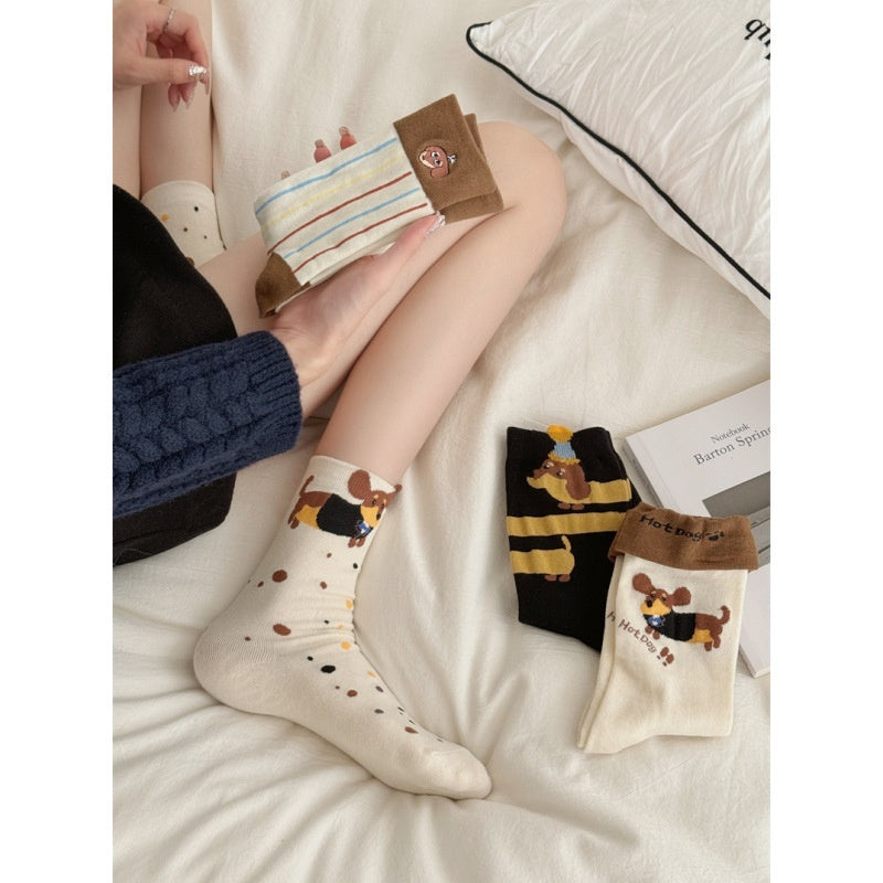 Puppy Embroidery Flanging Tube Socks – Winter Warmth & Style Infinite Avenue