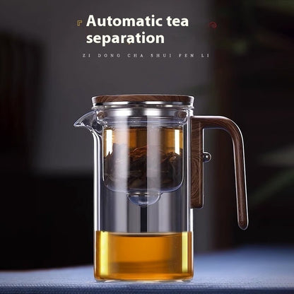 Magnetic Glass Teapot – One-Click Filtration with Wood Handle Infinite Avenue