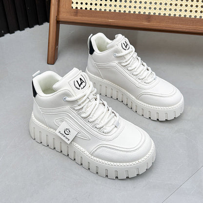 Fleece-lined Warm White Shoes For Women High-top Board Shoe Regular White Infinite Avenue