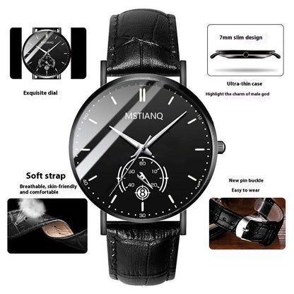 Trade Watch Stylish Black Technology Belt Refined Steel Korean Casual Calendar Black Belt White Plate Infinite Avenue