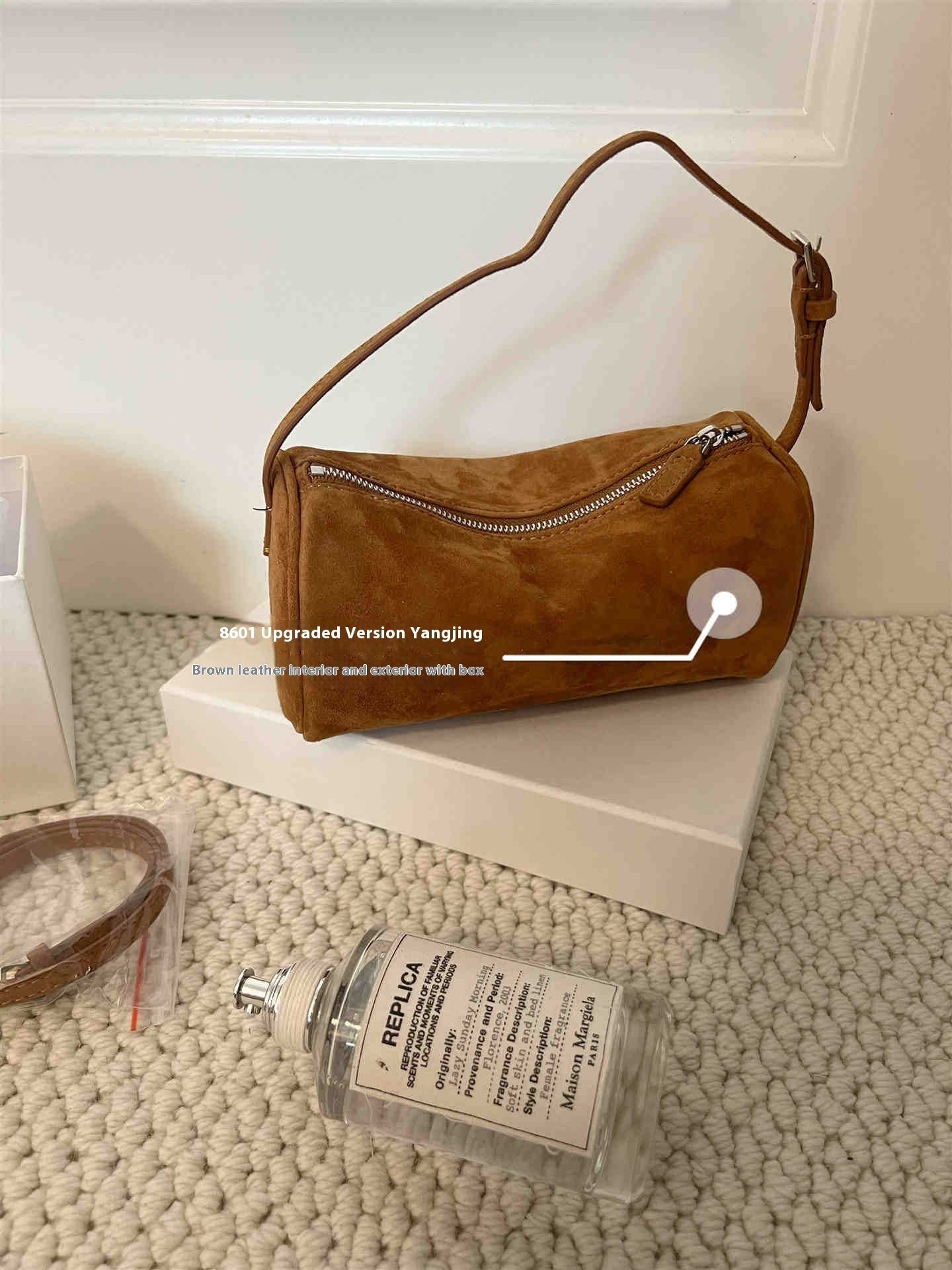 Retro 90s Suede Pencil Holder Bag Autumn And Winter High Sense Matte Leather Brown 20x9x12 Infinite Avenue