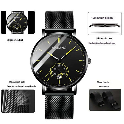 Trade Watch Stylish Black Technology Belt Refined Steel Korean Casual Calendar Mesh Belt Yellow Plate Infinite Avenue