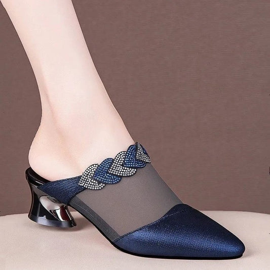 Soft Leather Mesh Closed-toe Slippers Women Infinite Avenue