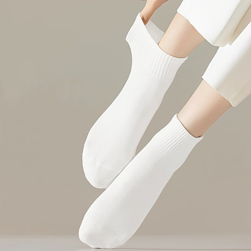 5 Pairs Women's Soft Cotton Socks – Breathable & Moisture-Wicking White Infinite Avenue