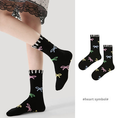 Vintage Court Style Mid-Length Socks Heartbeat Symbol Average Size Infinite Avenue